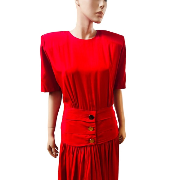 Vintage 80s David Benjamin Collection Red Maxi Dress Short Sleeves Fit M/L - Picture 6 of 12